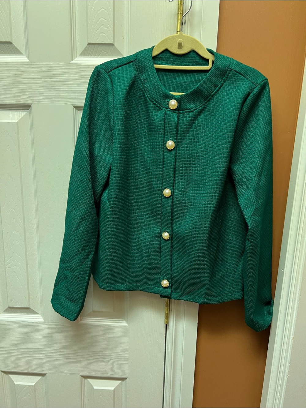 Classic Green Pearl-Button Women's Jacket